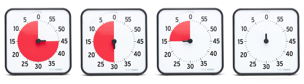 Time Timer Medium är ett visuellt tidshjälpmedel där en röd skiva räknar ner tiden