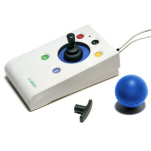 n-Abler Joystick har tre olika grepp: vanlig joystick, bollgrepp och T-grepp.